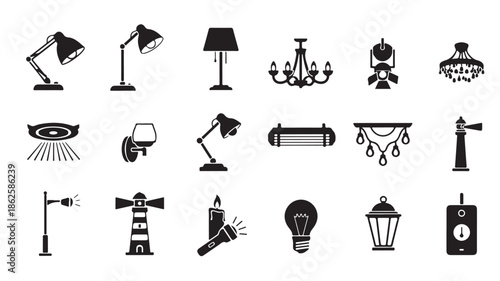 Black Light Bulb Lamp Icon Set on White Background