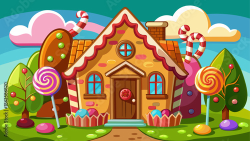 Illustration of a gingerbread house scene