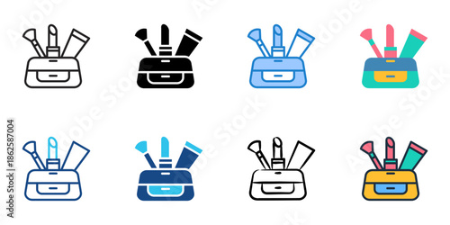 Makeup bag icons set multiple style collection. Editable stroke 

