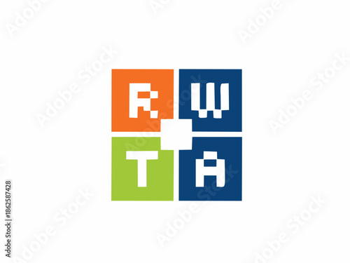 Four-letter acronym logo in colorful grid layout, combining bold typography with clean, modern branding. RWTA grid logo