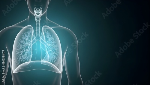 Human Respiratory System Anatomy with Lungs and Bronchial Tree, Medical Illustration