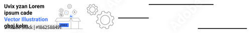 Technology integration, automation, data processing, innovation, workflow management, cloud computing. Gears and cloud icons with connecting lines. Technology integration and automation concept
