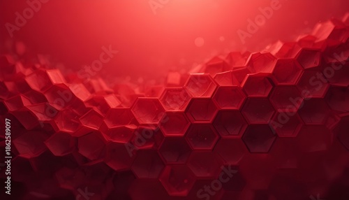 Abstract modern red honeycomb background with geometric depth creating a bold futuristic design style