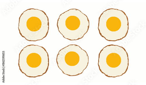 Perfectly cooked fried eggs vector set with realistic sunny side up breakfast food illustration