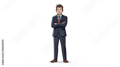 confident businessman standing with arms crossed.