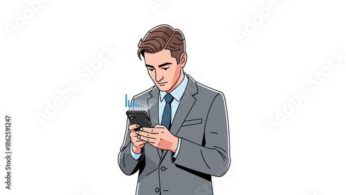 Businessman using smartphone stressed notification notification bubble mobile phone.