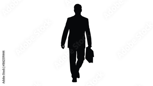 A businessman walking with a briefcase a striking black silhouette