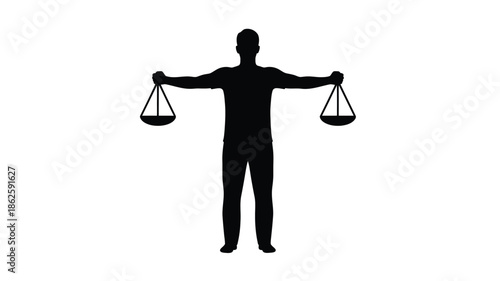 A person holding balanced scales representing justice a striking silhouette