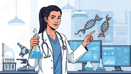 Female Scientist Conducting DNA Research in Modern Laboratory Setting