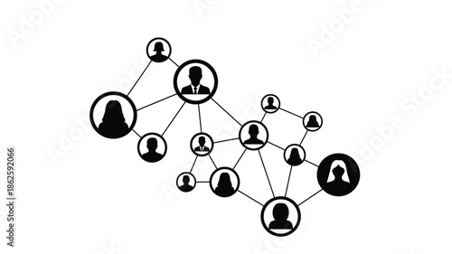 Connected people network illustration with black circular shapes a striking silhouette