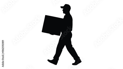 Delivery man carrying a package shown in striking black silhouette