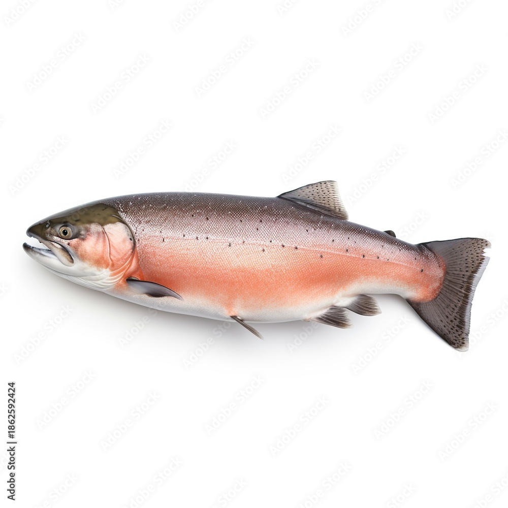Obraz premium Bright Pink-Sided Salmon-Like Fish with Dark Spotted Upper Body and Silvery Belly
