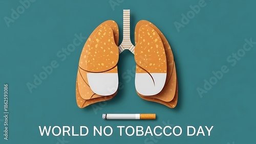 World no tobacco day concept with lungs shaped like cigarettes against a teal background, promoting antismoking awareness