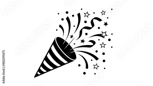 Party Popper Celebration Black Confetti Stars Vector Illustration for Invitation