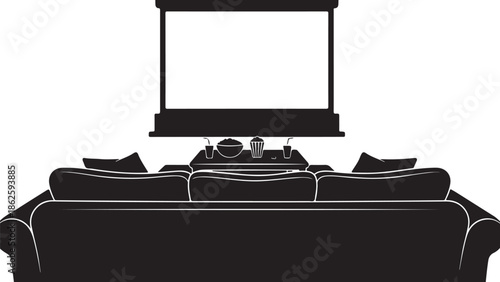 A black silhouette of a home theater setup