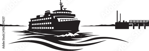 A large ferry boat sailing near a dock