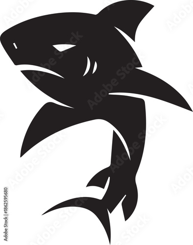 Shark Silhouette: A stark black silhouette of a formidable shark, a symbol of power and the raw essence of the ocean depths. 