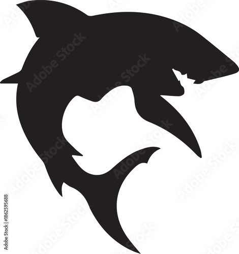Silhouette of a Great White Shark: A striking silhouette of a great white shark, symbolizing power, agility, and the untamed nature of the ocean.