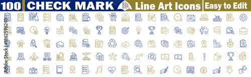 One hundred check mark line art icons suitable for user interface design Vector Illustration.