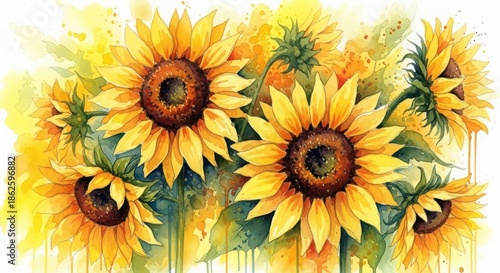 Sunflowers on white background