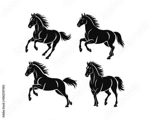 Rearing & jumping horse, wild mustang running, powerful running, athletic horse, mustang galloping Silhouette vector design set collection, rearing horse silhouette, jumping horse silhouette, running 