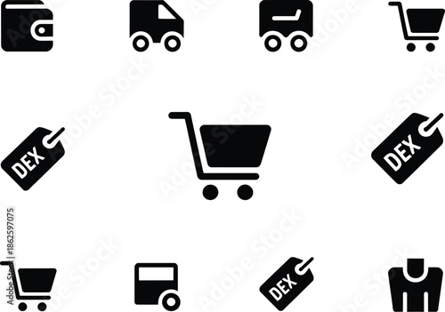 Shopping icons set with cart basket and e-commerce symbols