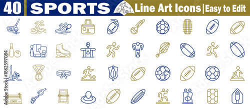 Assorted line art sports symbols for athletic training competition and physical fitness Vector Illustration.