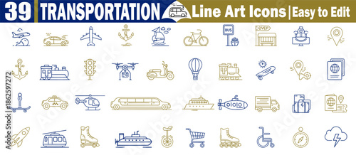 Transportation line art icons easy to edit modern outline vector collection for graphic design Vector Illustration.