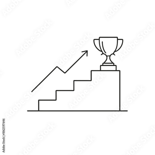 Success milestone icon with trophy and steps in black editable line vector style. Ideal for business dashboards, achievement tracking, professional UI, and growth reports.
