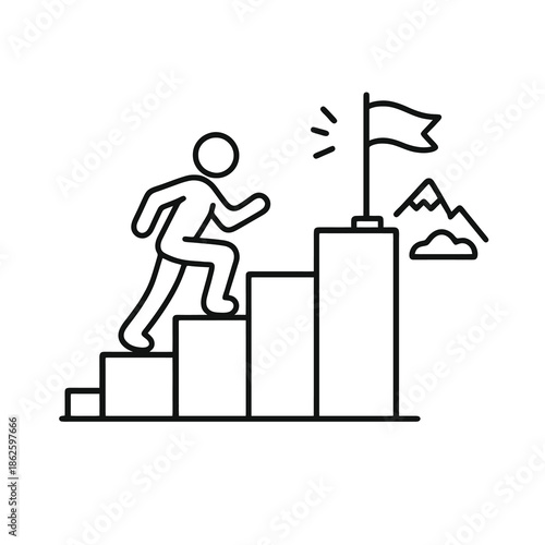 Success and growth icon showing progress toward goals in black editable line vector style. Ideal for business strategy, motivation apps, dashboards, and professional UI design.