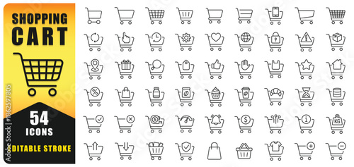 Clean And Versatile Shopping Cart Line Icon Set Featuring E Commerce, Retail, Checkout, Payment, And User Actions. Ideal For Web, App, Ui, And Online Store Design With Editable Stroke. Isolated Vector