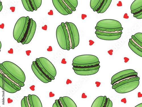 Wallpaper Mural Adorable green macarons with red hearts on white background Torontodigital.ca