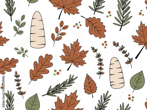 Wallpaper Mural Autumn leaves and branches on white background Torontodigital.ca