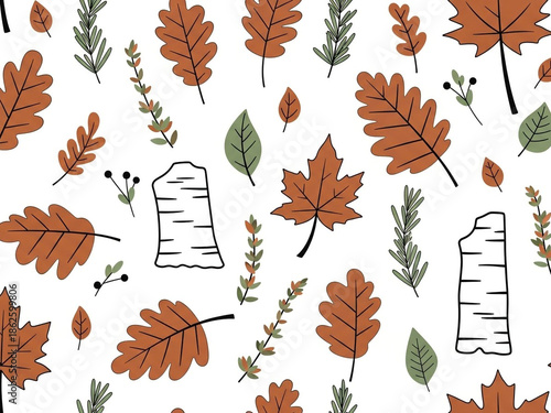 Wallpaper Mural Autumn leaves and birch tree trunks on white background Torontodigital.ca