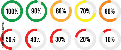 Vector Loading Progress Bar Icons Set - Percentage Circle Indicators (10% to 100%)
