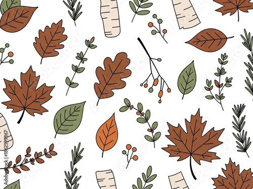 Wallpaper Mural Autumn leaves and branches on white background Torontodigital.ca
