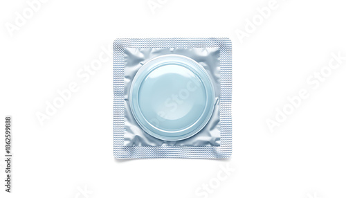 Condom in blister pack isolated on white background with clipping path.