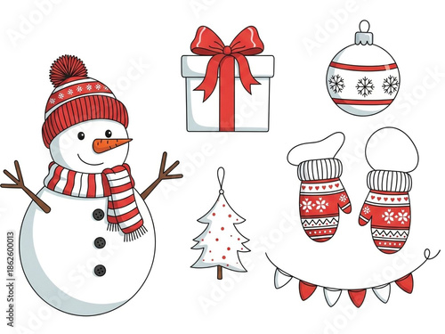 Wallpaper Mural Festive winter holiday elements with snowman and decorations Torontodigital.ca