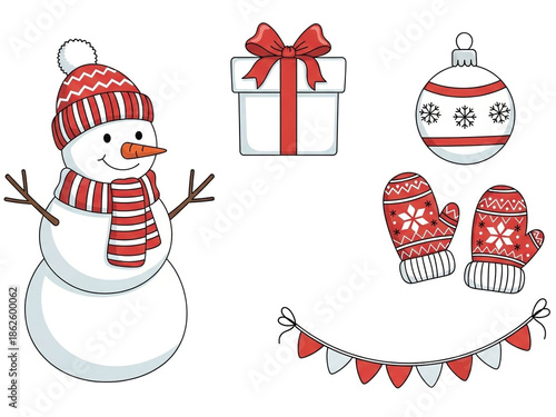 Wallpaper Mural Festive winter holiday illustration with snowman and decorations Torontodigital.ca