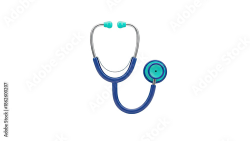 Blue and teal stethoscope on a light grey background