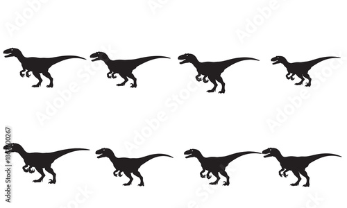 A set of eight frames valentine's day illustrating a dinosaur walk cycle in silhouette form