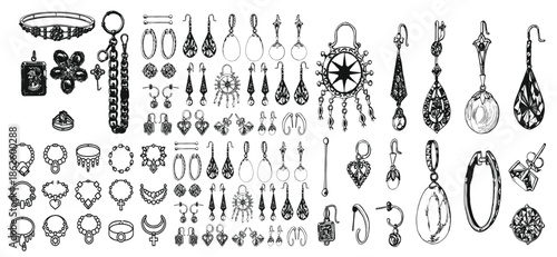 Fashionable jewelry collection vector seamless pattern. vector hand drawn doodle illustration.