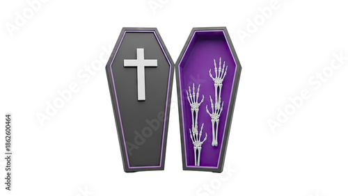 Halloween Coffins with Skeleton Hands and Cross