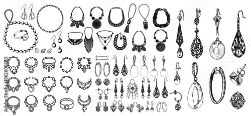 Fashionable jewelry collection vector seamless pattern. vector hand drawn doodle illustration.