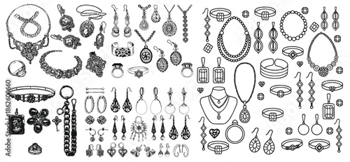 Fashionable jewelry collection vector seamless pattern. vector hand drawn doodle illustration.