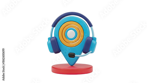 3D Icon: Location Pin with Headphones and Microphone