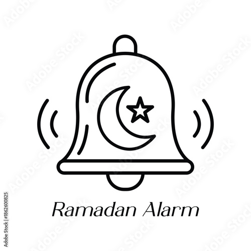 Ramadan alarm clock icon with crescent moon and star symbol