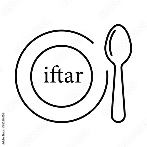 Ramadan iftar meal plate and spoon illustration for fasting breaking