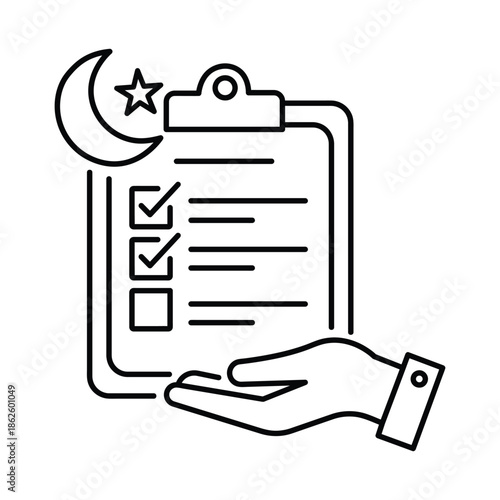 Ramadan fasting calendar checklist under crescent moon and star