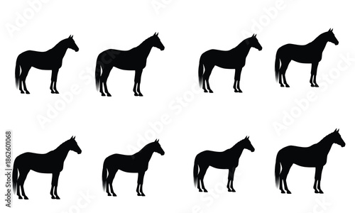 Eight identical black horse valentine's day silhouettes arranged in a grid pattern on a white background